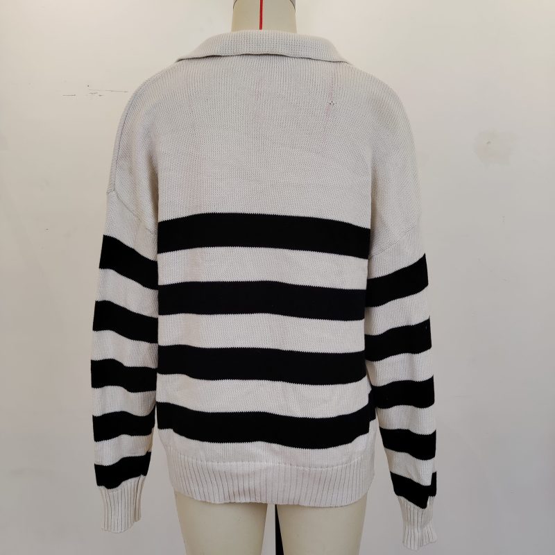 Polo Collar Loose Striped Sweater - Image 4