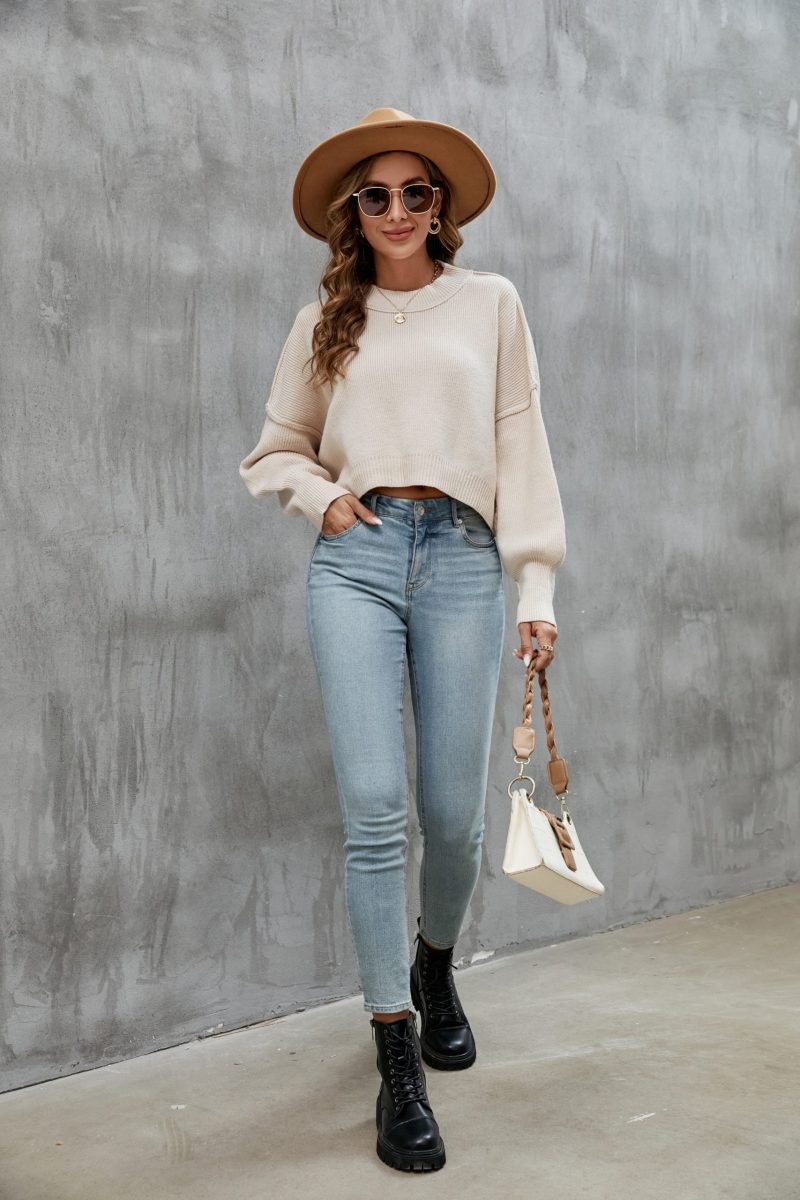 Solid Color cropped pullover sweater - Image 8