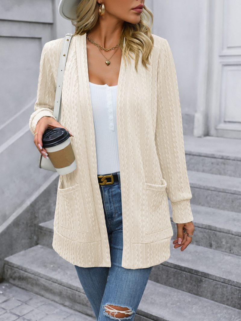 Cable Knit Mid-Length Shawl Cardigan - Image 3