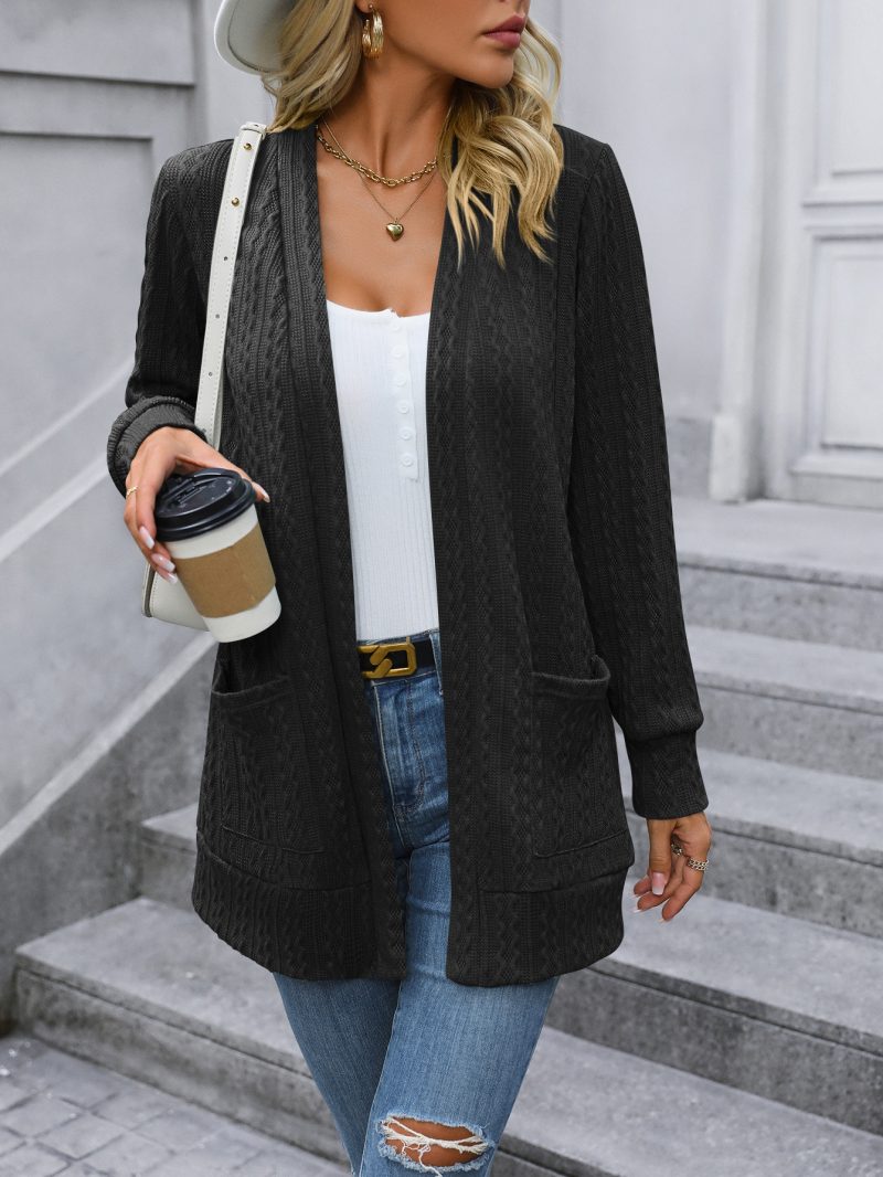 Cable Knit Mid-Length Shawl Cardigan - Image 7