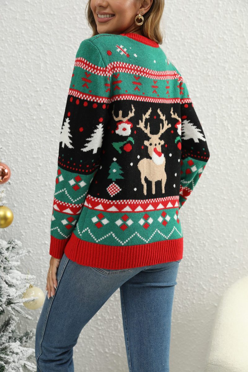 Snowman Elk Jacquard Christmas Sweater - Image 2