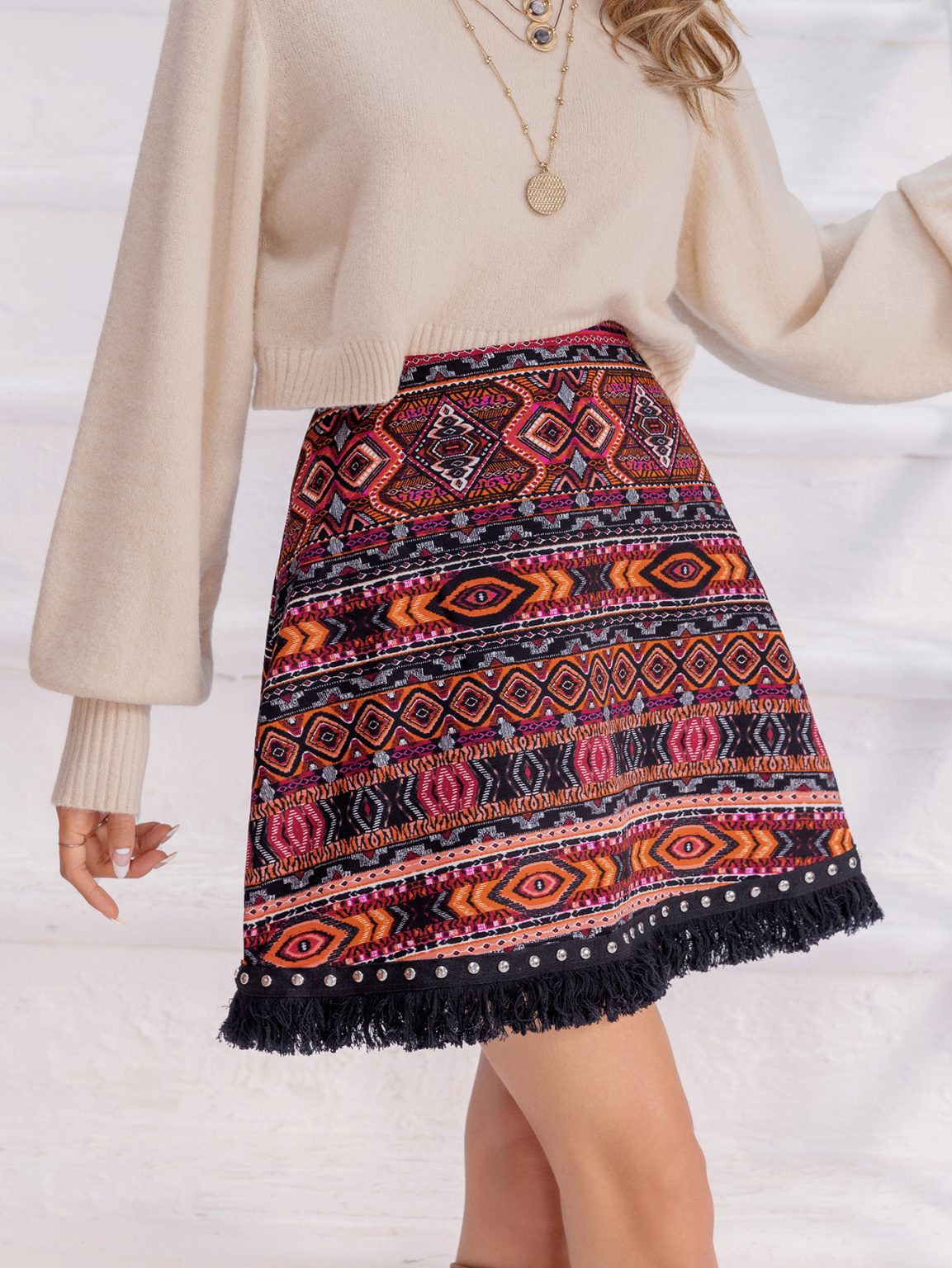 Eclectic Elegance: Slim Tassel Layered Women's Skirt - Image 2