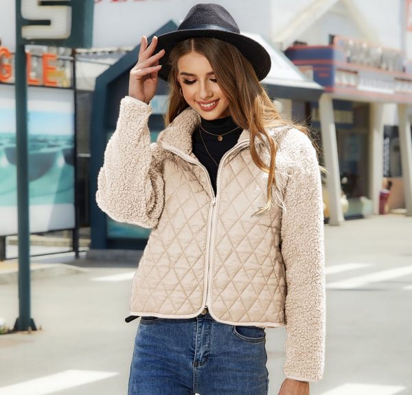 Zipper Plush Stitching Cardigan Coat - Image 9