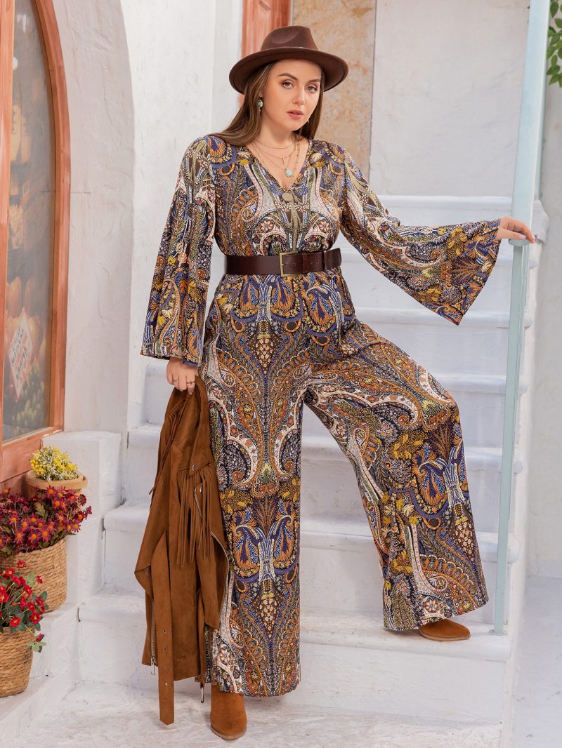 Boho Beauty: Plus Size Women's Fall Bohemian Jumpsuit - Image 2