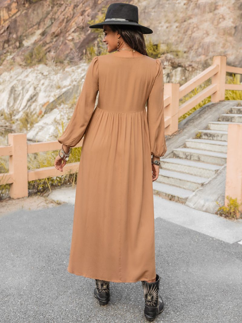 Timeless Elegance: Middle East-inspired Long Sleeve Solid Color Dress for Autumn - Image 7
