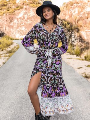 Floral Splendor: Embrace Autumn with our Long Sleeve Floral Dress for Women