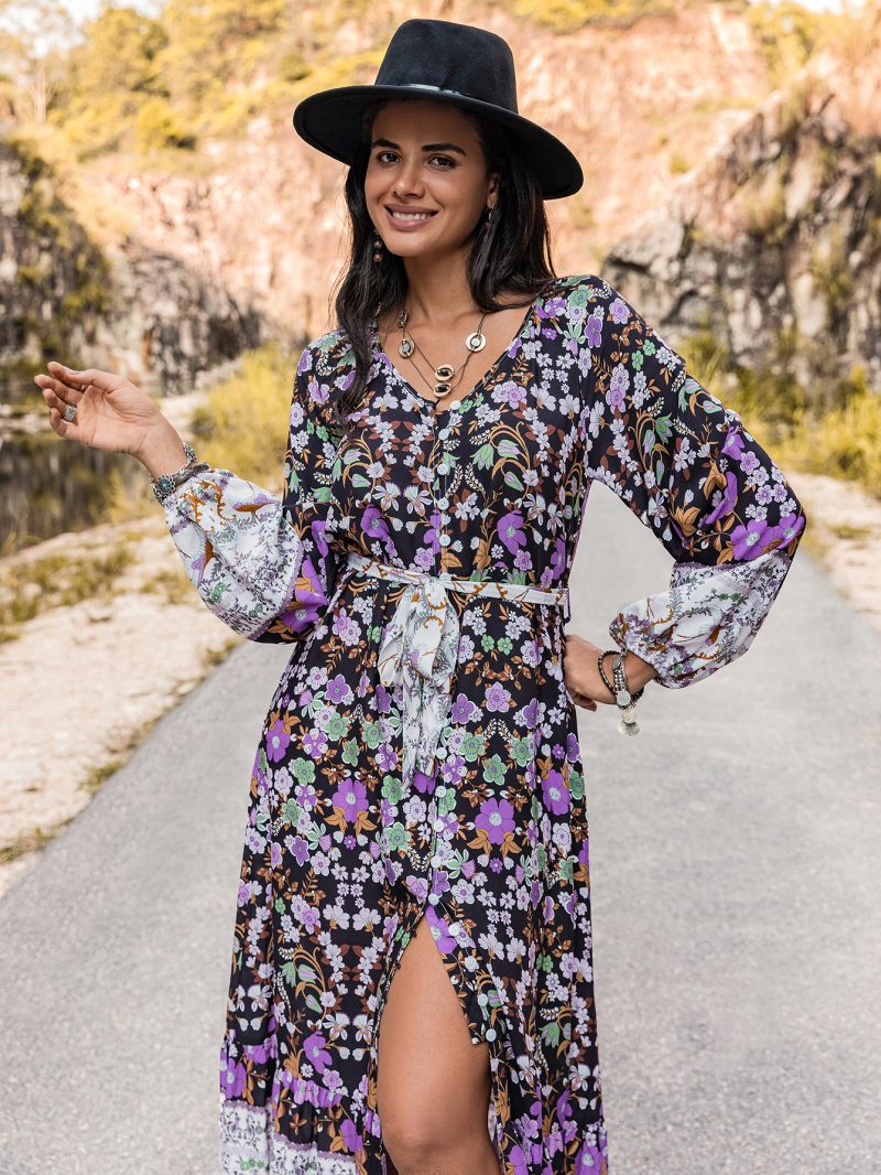 Floral Splendor: Embrace Autumn with our Long Sleeve Floral Dress for Women - Image 2
