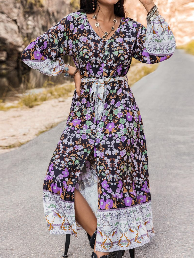 Floral Splendor: Embrace Autumn with our Long Sleeve Floral Dress for Women - Image 3