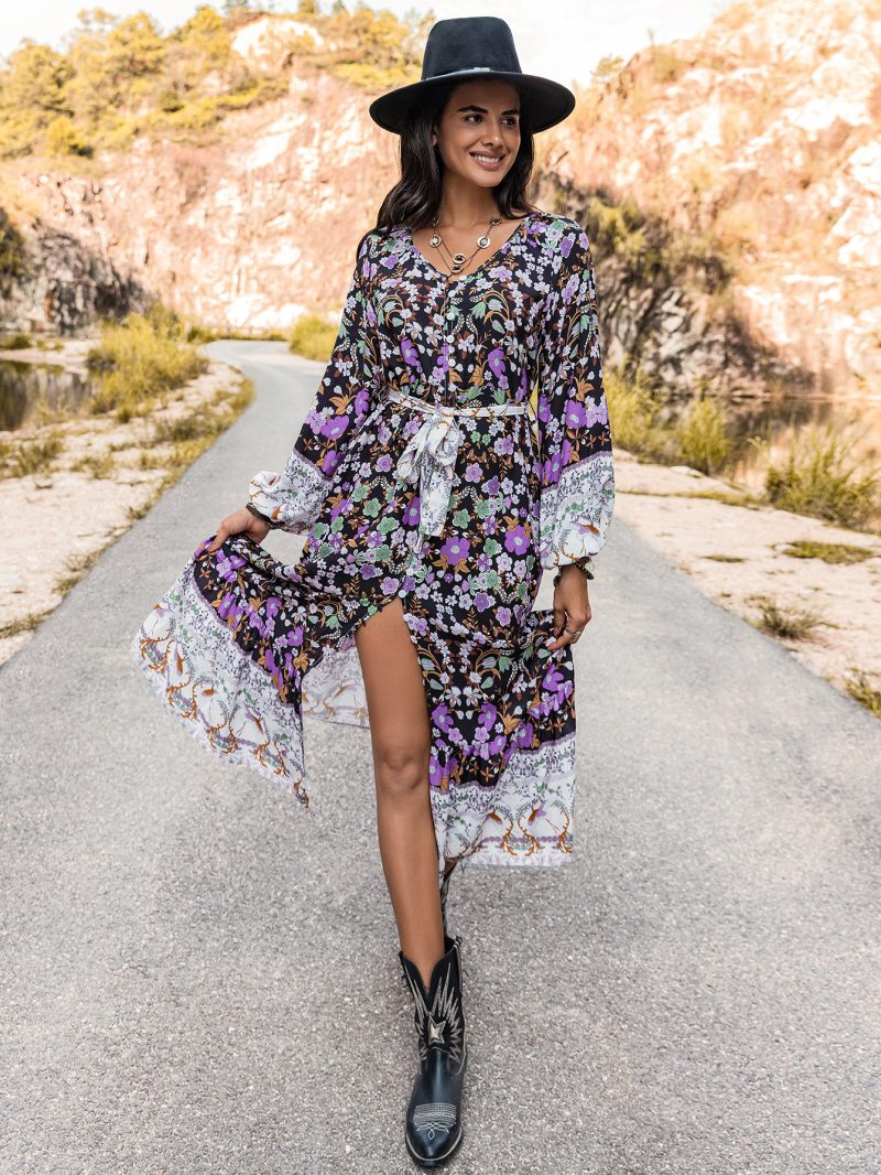 Floral Splendor: Embrace Autumn with our Long Sleeve Floral Dress for Women - Image 5