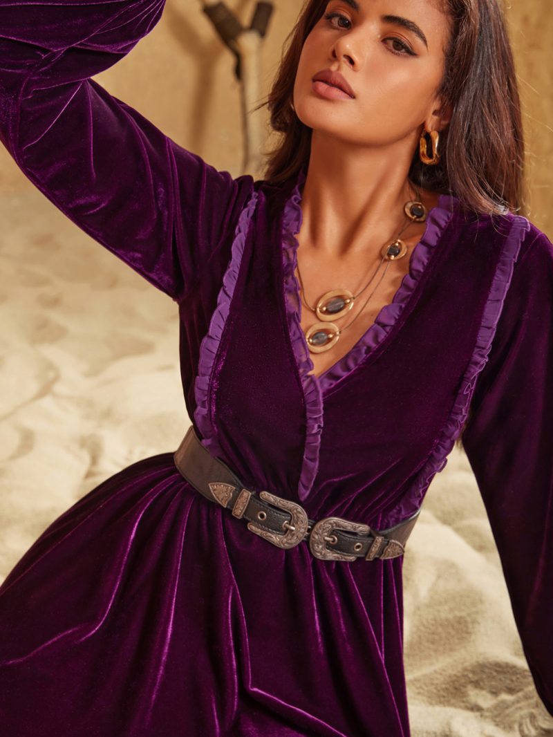 Women's Autumn/Winter Fluff Warm Lace Long-Sleeved Dress - Image 3