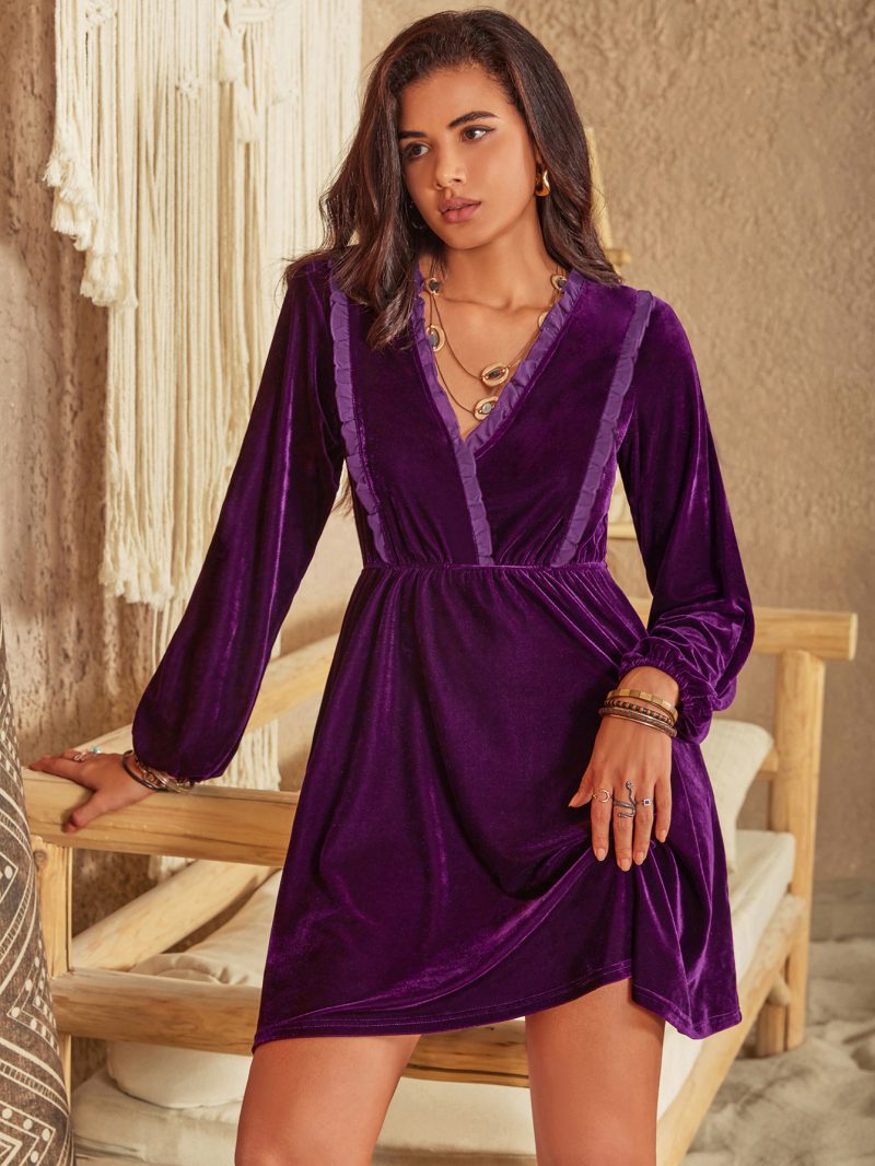 Women's Autumn/Winter Fluff Warm Lace Long-Sleeved Dress - Image 4