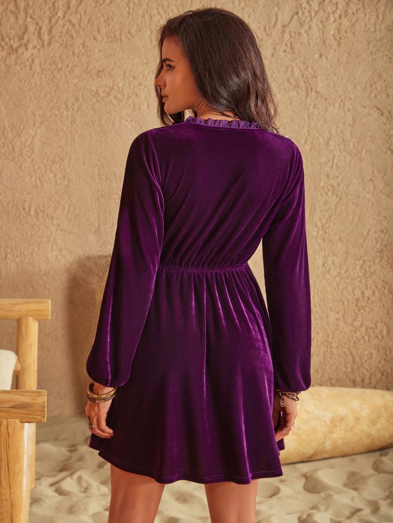Women's Autumn/Winter Fluff Warm Lace Long-Sleeved Dress - Image 6