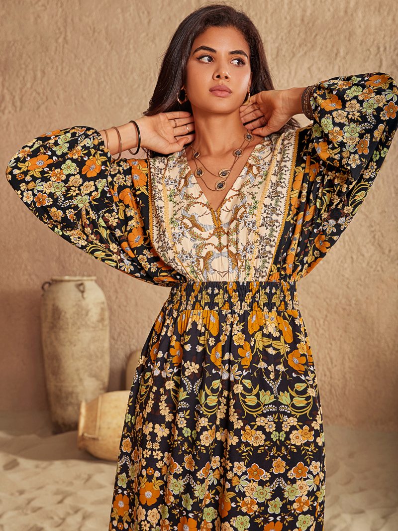 Autumn/Winter Batch V-Neck Printed Pattern Dress Collection - Image 2