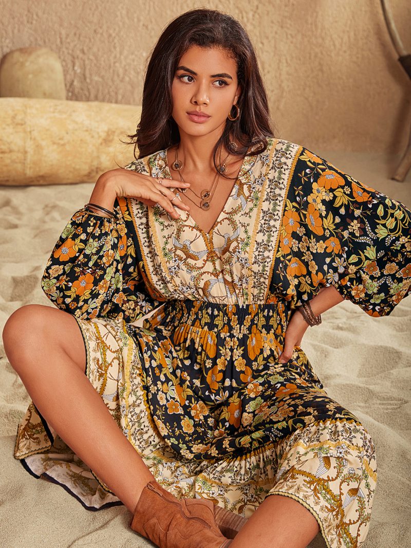 Autumn/Winter Batch V-Neck Printed Pattern Dress Collection - Image 3