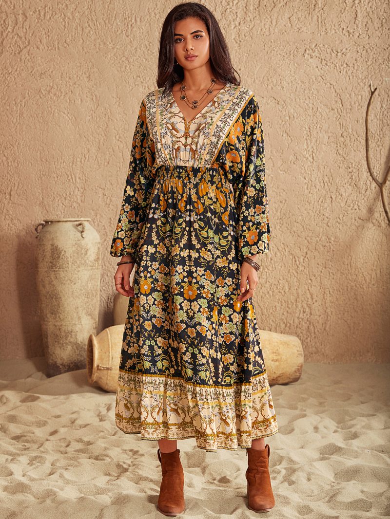 Autumn/Winter Batch V-Neck Printed Pattern Dress Collection - Image 5