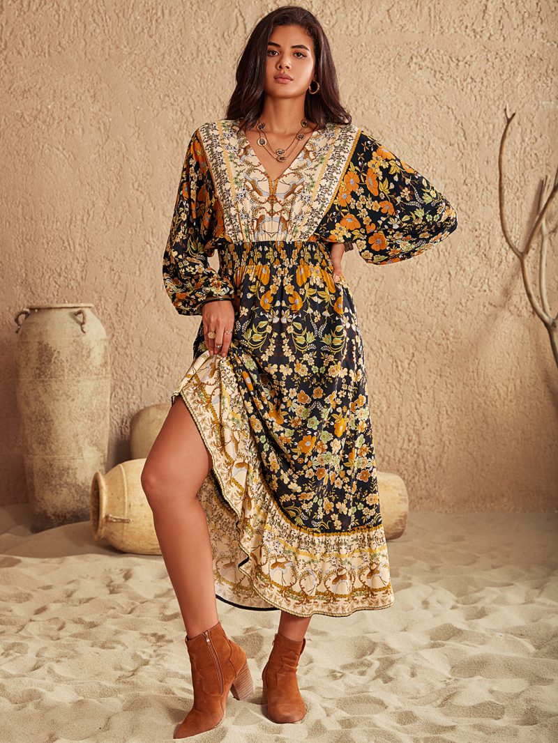 Autumn/Winter Batch V-Neck Printed Pattern Dress Collection - Image 6