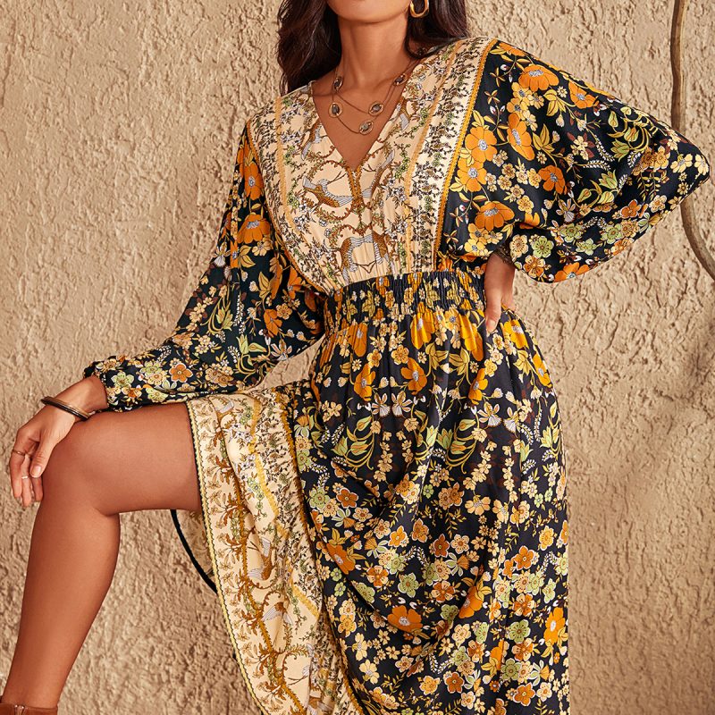 Autumn/Winter Batch V-Neck Printed Pattern Dress Collection - Image 8