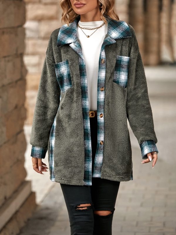 Single-Breasted Collared Mid-Length Plaid Coat - Image 5