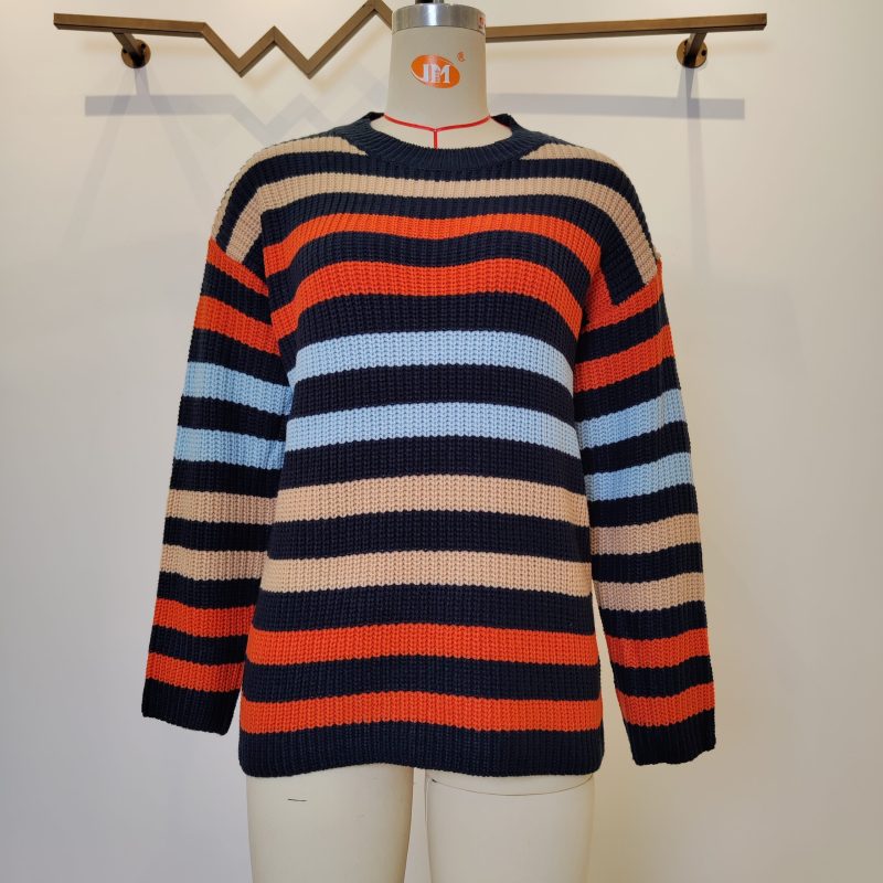 Contrast Color Striped Office Sweater - Image 3
