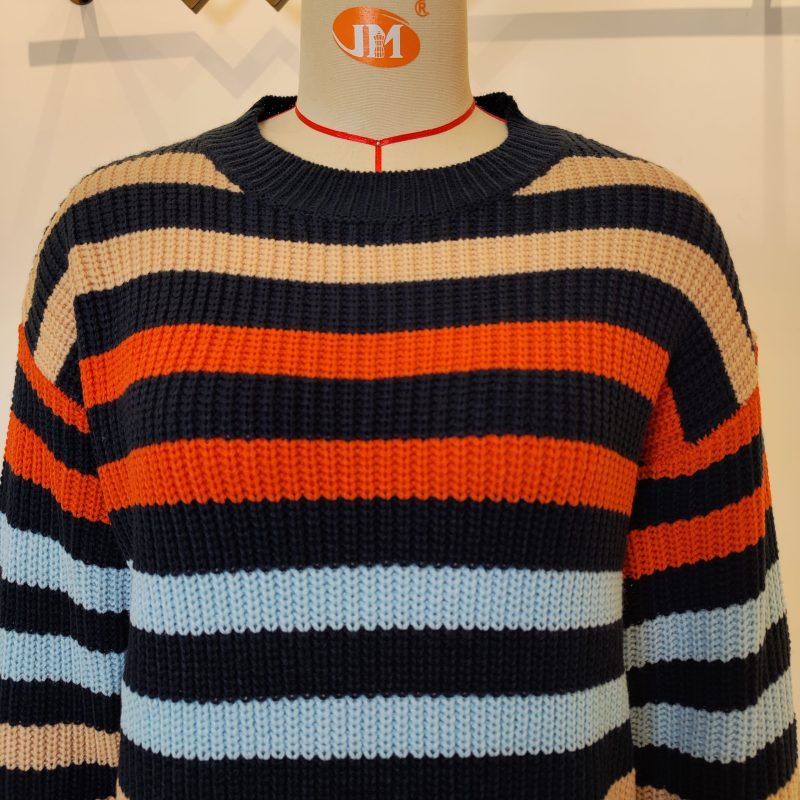 Contrast Color Striped Office Sweater - Image 4
