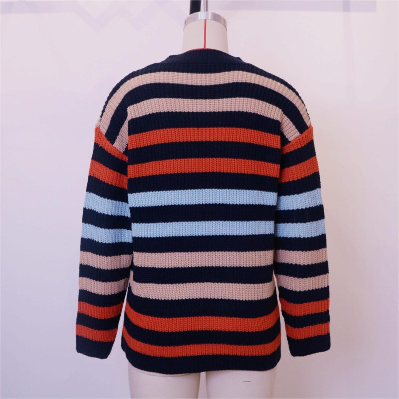 Contrast Color Striped Office Sweater - Image 7