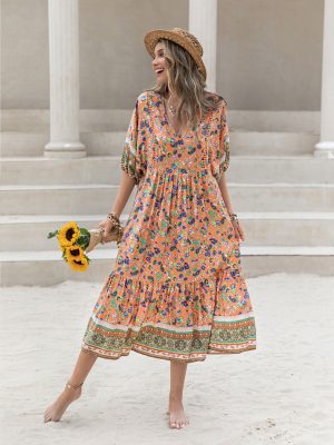 Boho Bliss: Loose Vacation Printing Women’s Dress