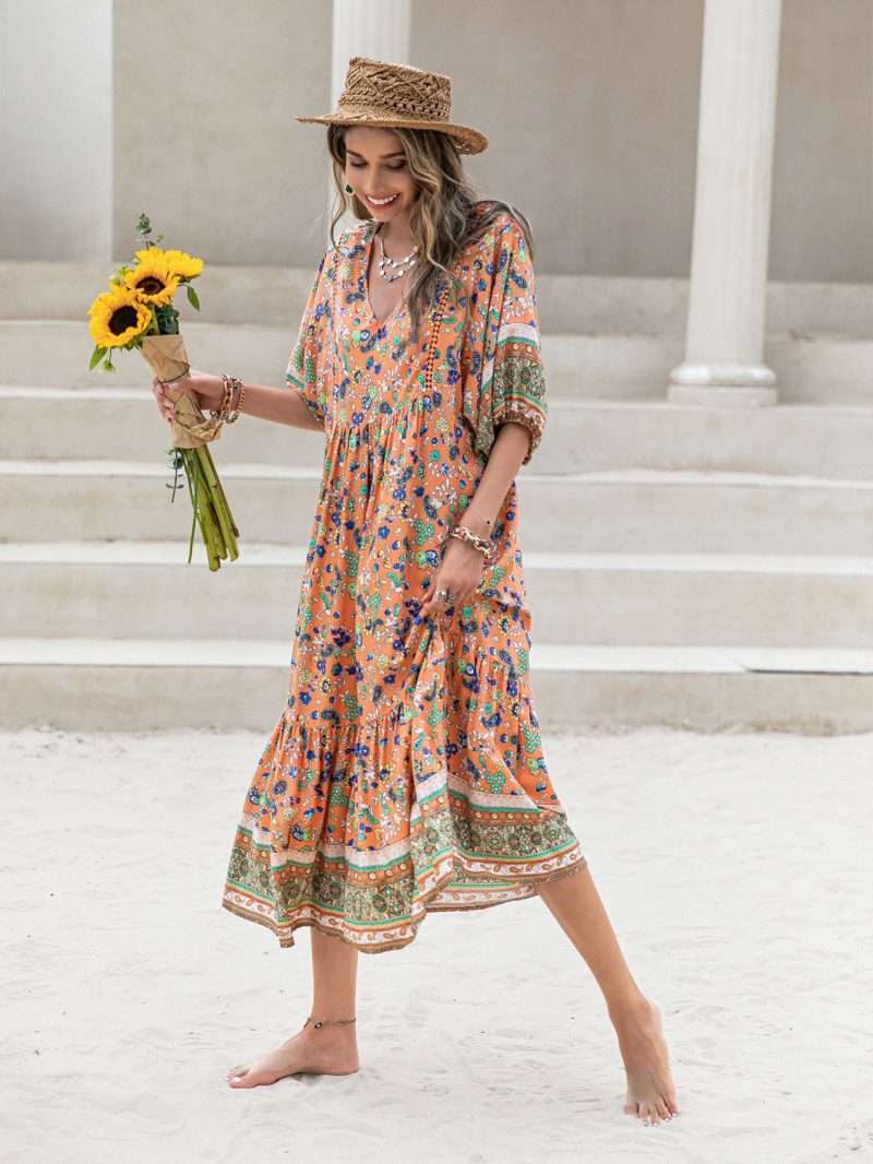 Boho Bliss: Loose Vacation Printing Women's Dress - Image 2