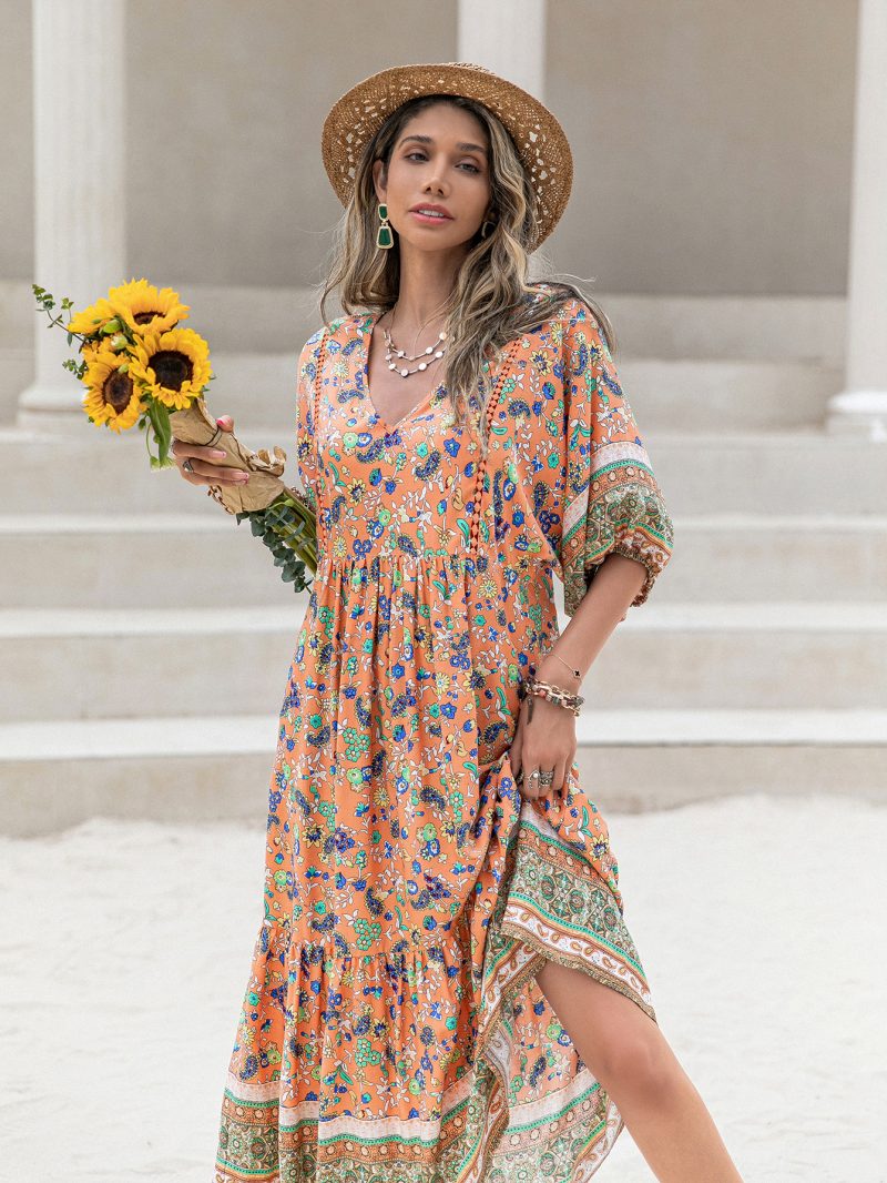 Boho Bliss: Loose Vacation Printing Women's Dress - Image 7