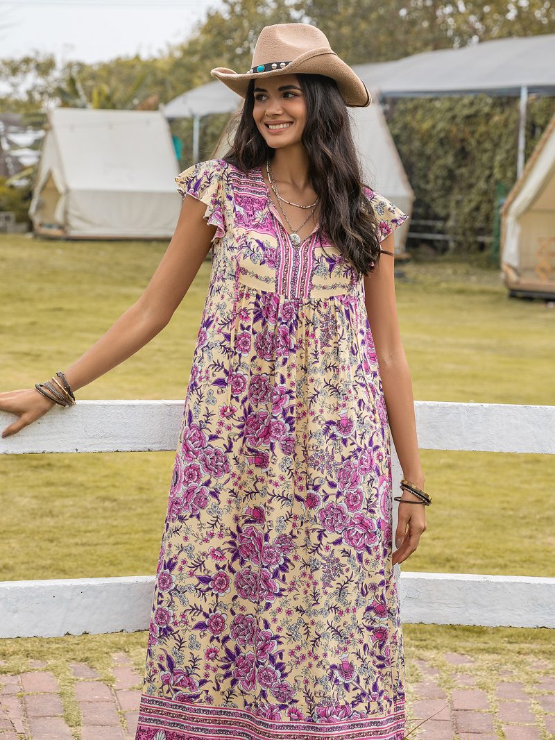 Bohemian Lotus Sleeve Casual Dress - Retro Loose Fit - Image 4