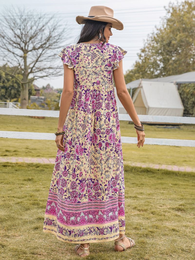Bohemian Lotus Sleeve Casual Dress - Retro Loose Fit - Image 6