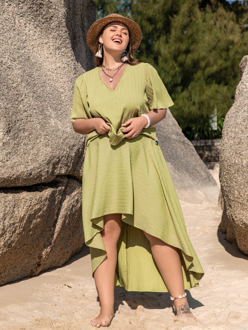 Casual Green Beach Skirt Set - Plus Size - Image 2