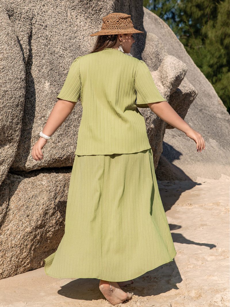 Casual Green Beach Skirt Set - Plus Size - Image 6