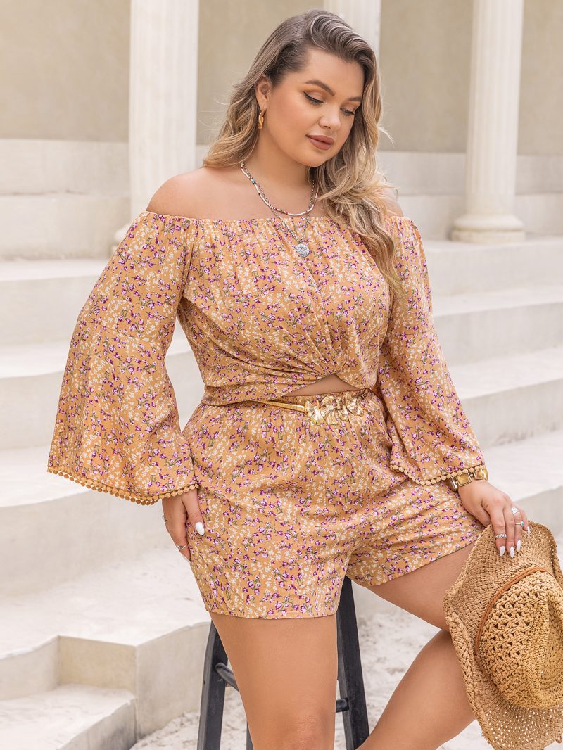Off-Shoulder Plus Size Vacation Two-Piece Set - Image 4