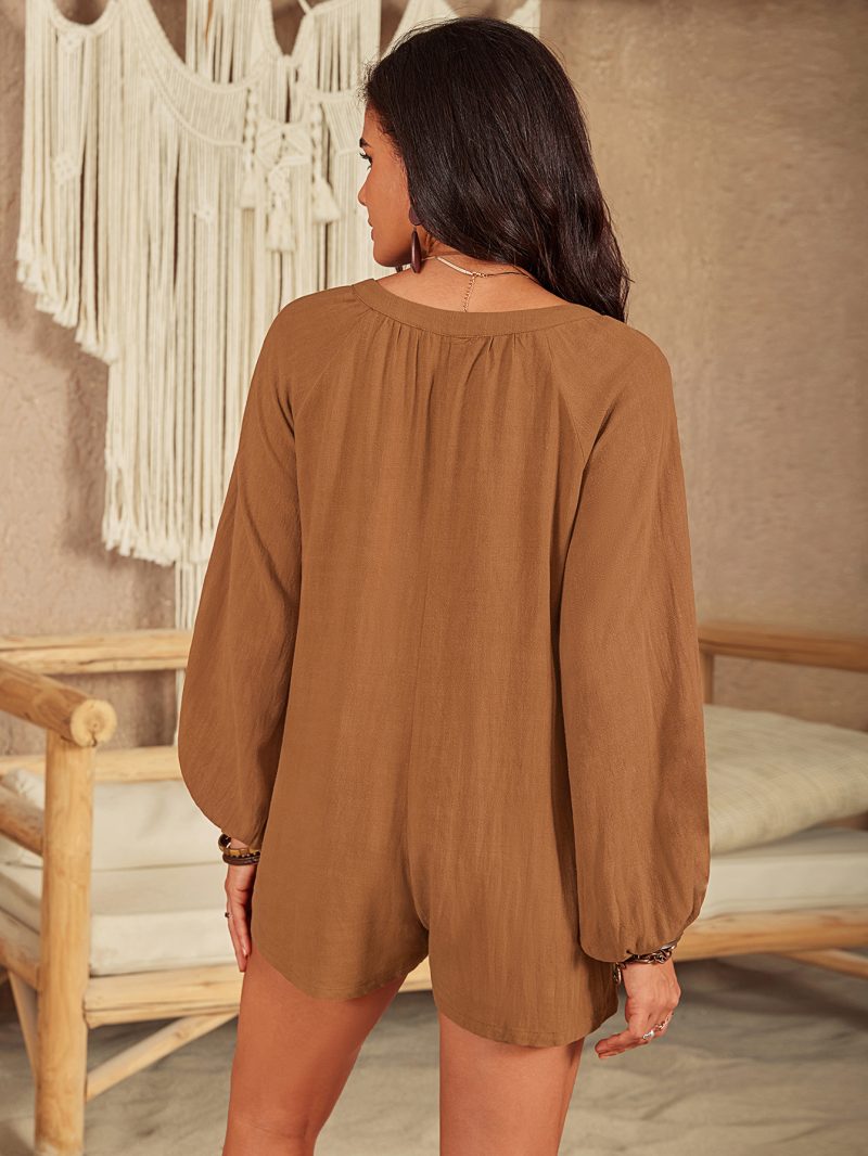 Vintage Vibes: Autumn Retro Long Sleeve Shorts Jumpsuit" - Image 3