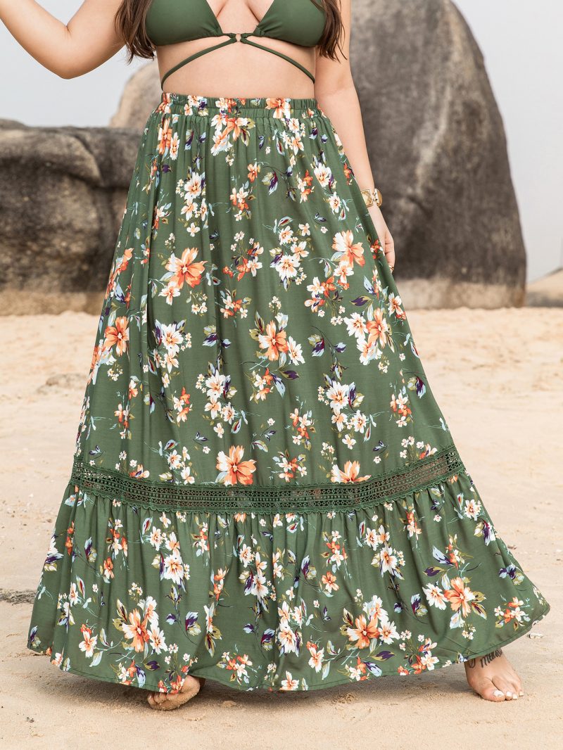 Bohemian Plus Size Beach Skirt - Green Print - Image 2