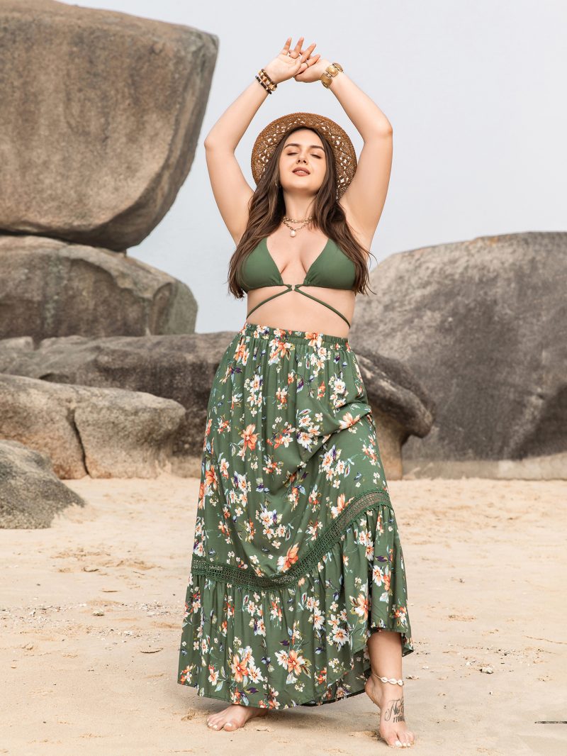 Bohemian Plus Size Beach Skirt - Green Print - Image 4