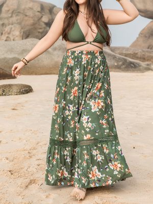 Bohemian Plus Size Beach Skirt – Green Print