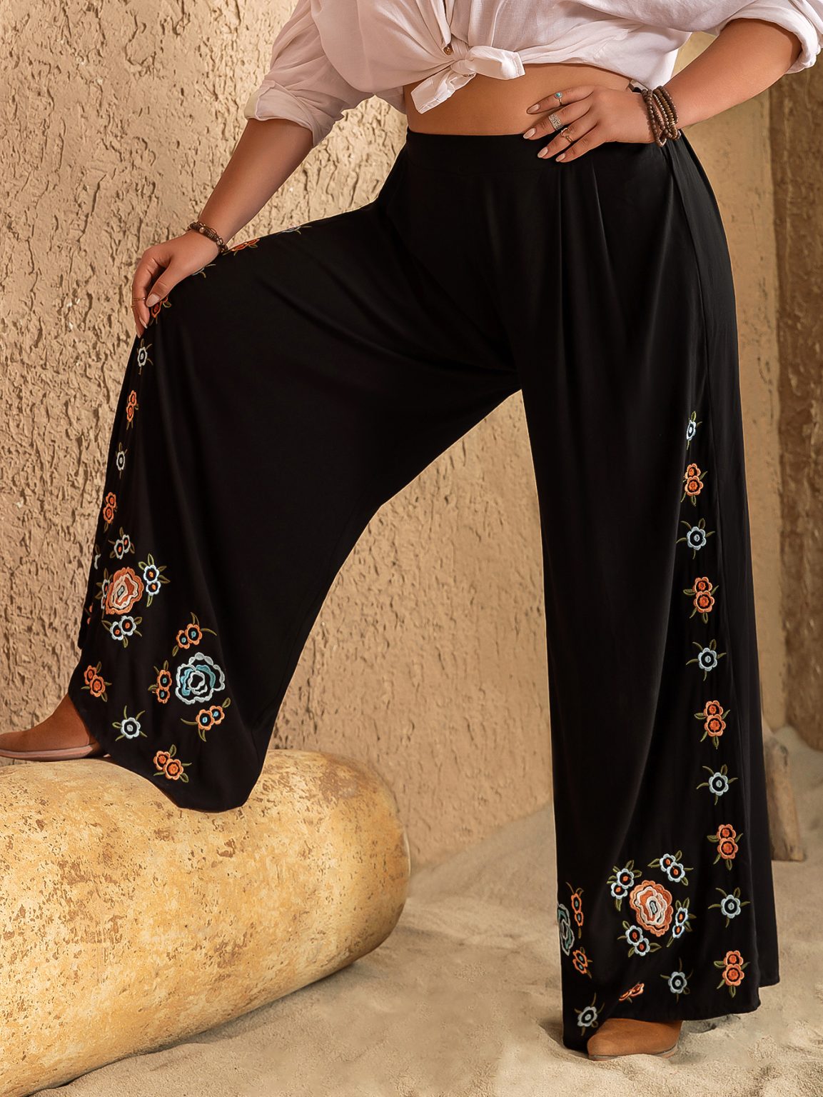 Plus Size Batch Printed Loose Casual Trousers for Women - Image 5