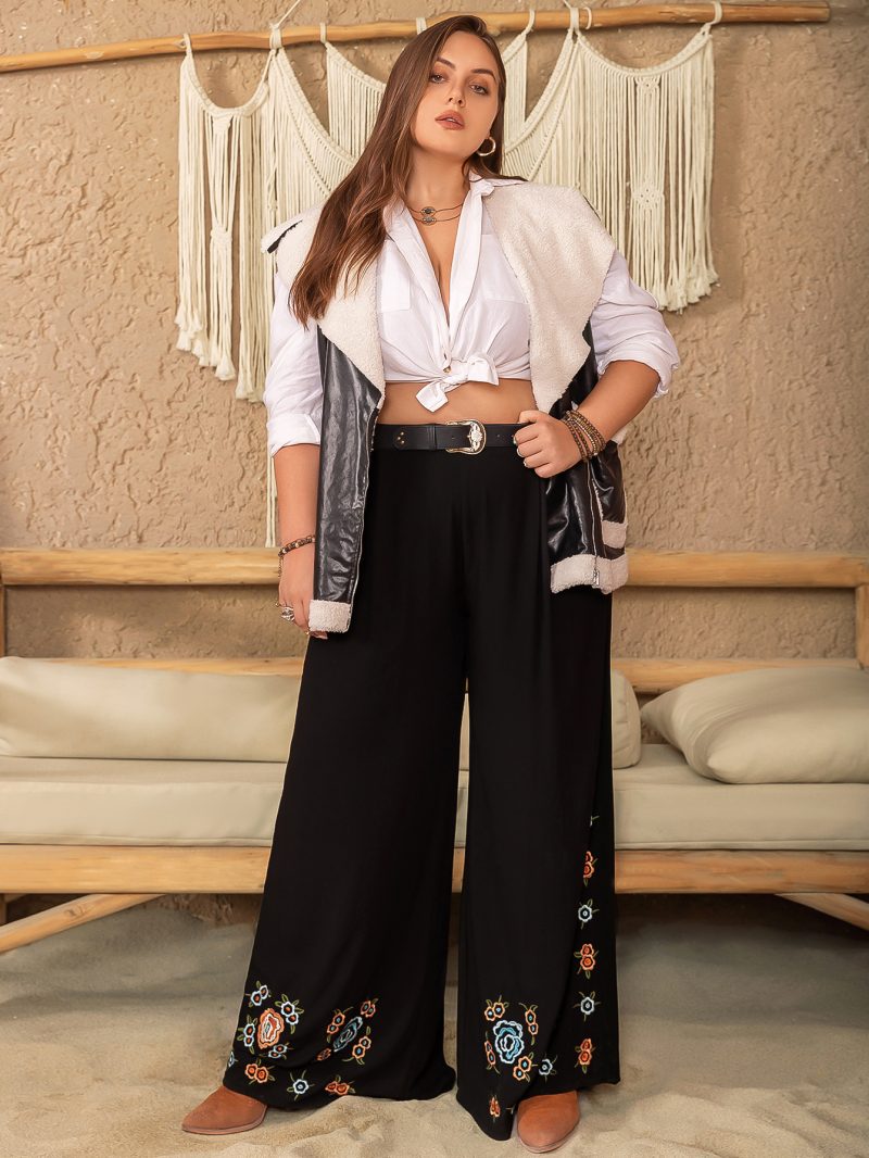 Plus Size Batch Printed Loose Casual Trousers for Women - Image 7
