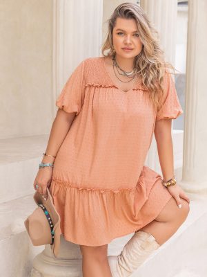 Solid Color V-Neck Plus Size Dress