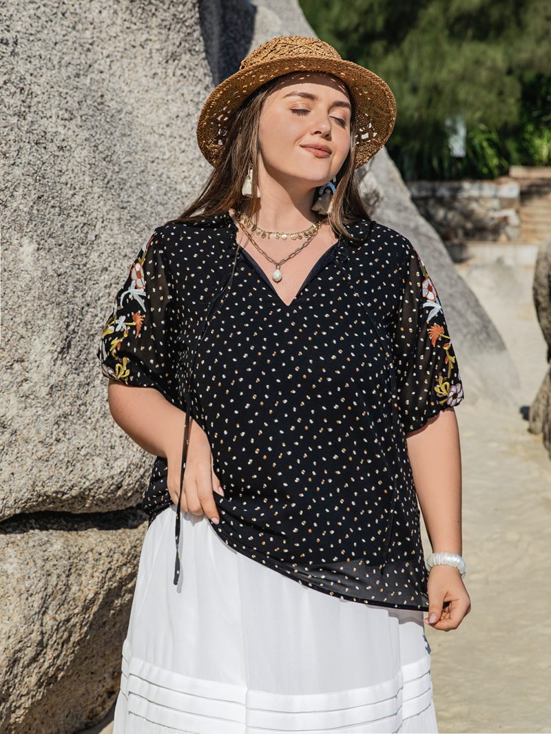 Plus Size Polka Dot Fancy Shirt for Effortless Style on Any Occasion - Image 2