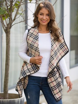 Plaid Collared Cape Woolen Coat for Women