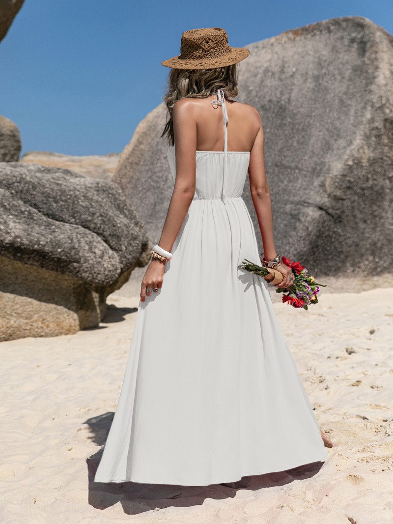Sultry Sophistication: Sexy Strap Backless Black Slit Mid Dress" - Image 8