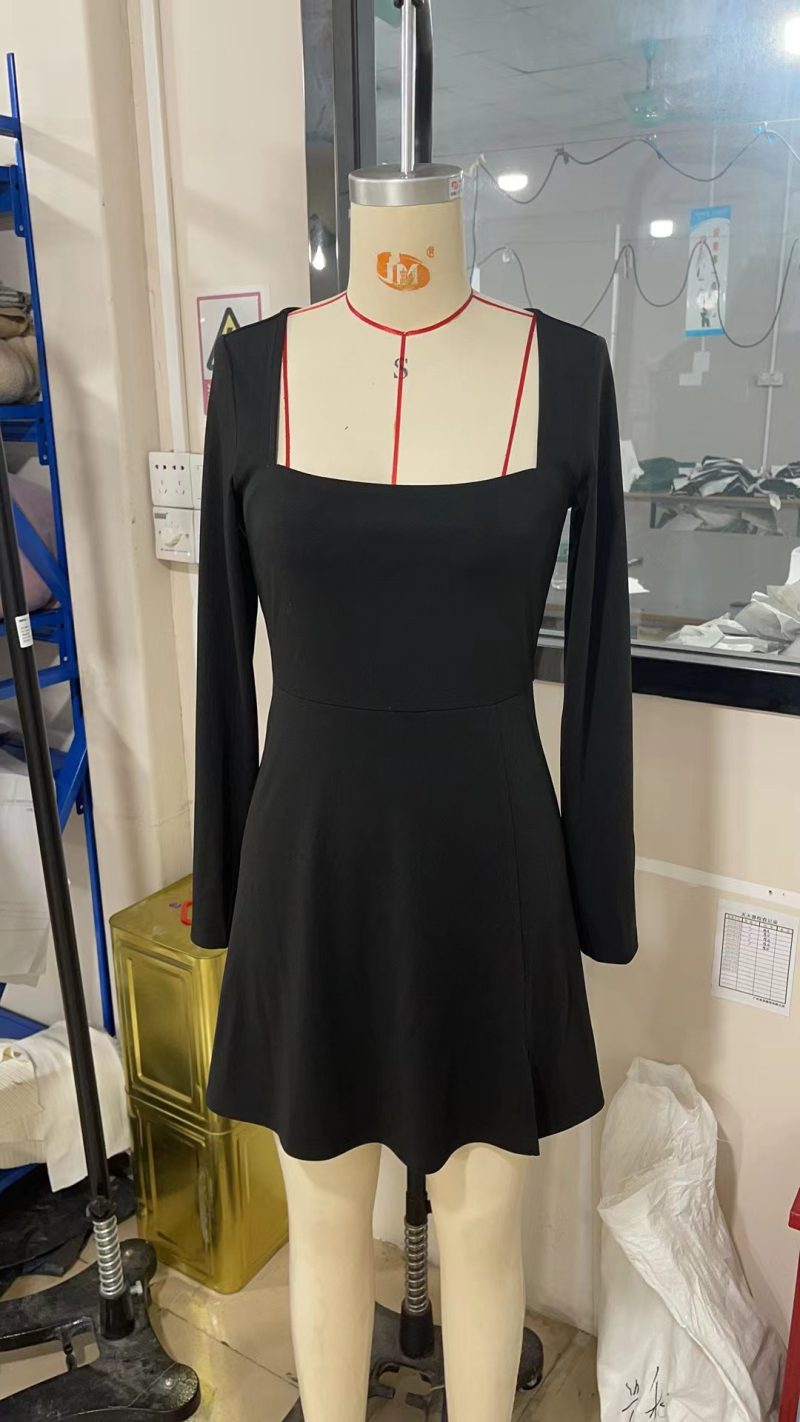 Square Collar Long Sleeve Split Mini Club Dress for Women - Image 5