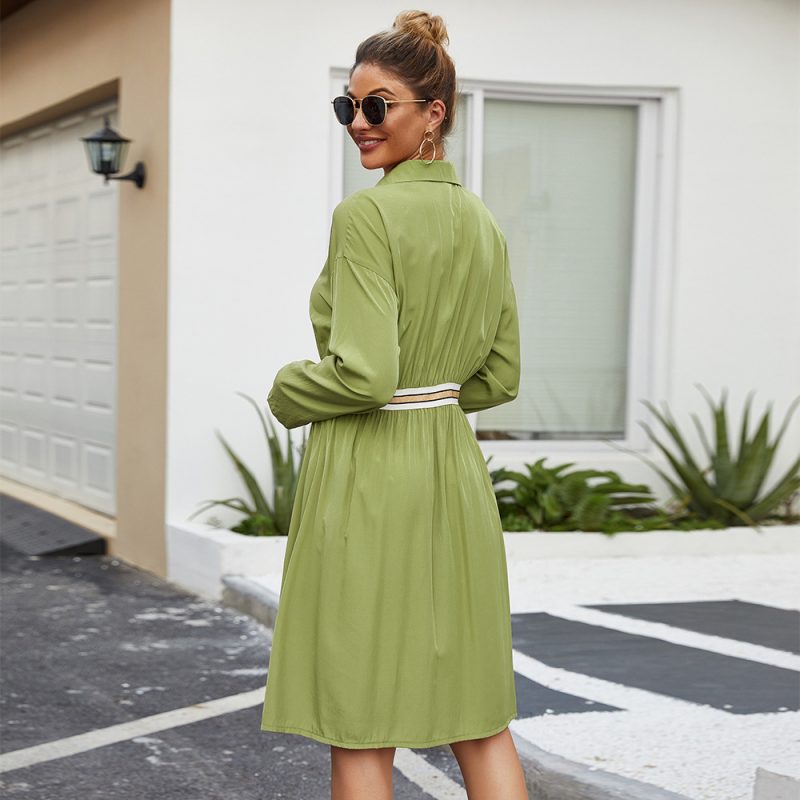 Mid-Length Single-Breasted Waist Shirt Dress - Image 3