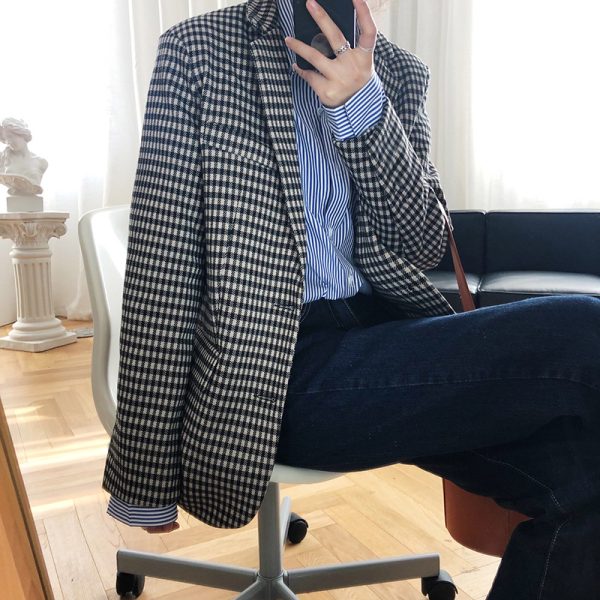 Korean Retro Plaid Blazer - Image 2