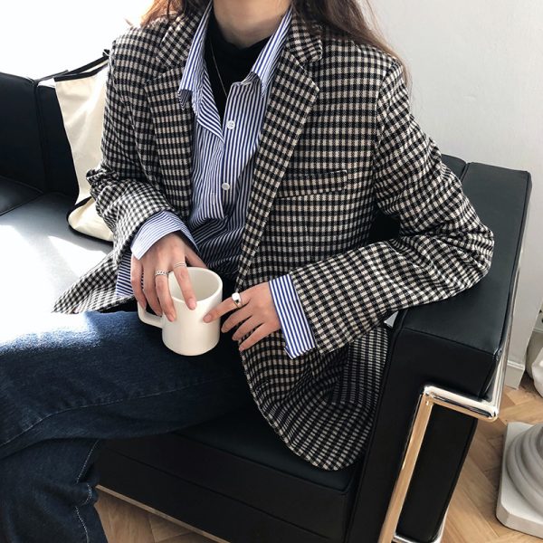 Korean Retro Plaid Blazer - Image 7