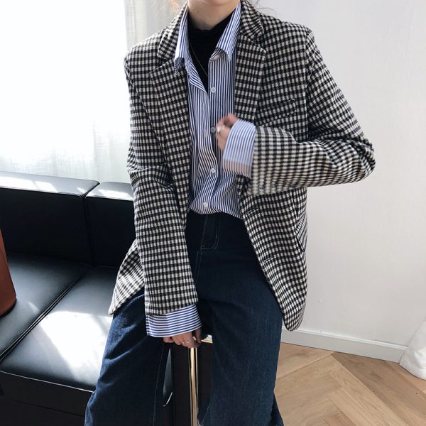 Korean Retro Plaid Blazer - Image 4