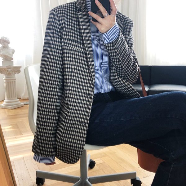 Korean Retro Plaid Blazer - Image 6