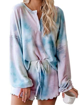 Tie-Dye Casual Sports Sweater & Shorts Set